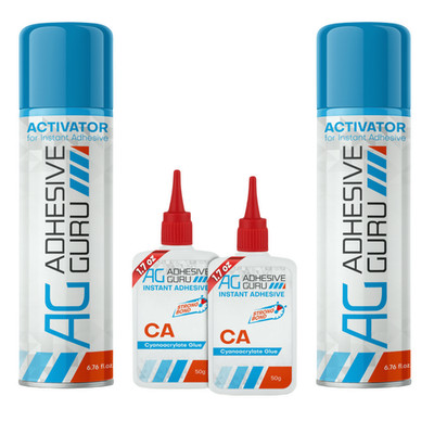 Adhesive Guru CA Glue with Activator (2x1.7 oz - 2x6.76 fl oz) - Premium Cyanoac