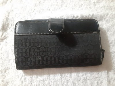 Gianni Bernini Black Monogram Wallet Zip Around Organizer, fabric, 7''x4''