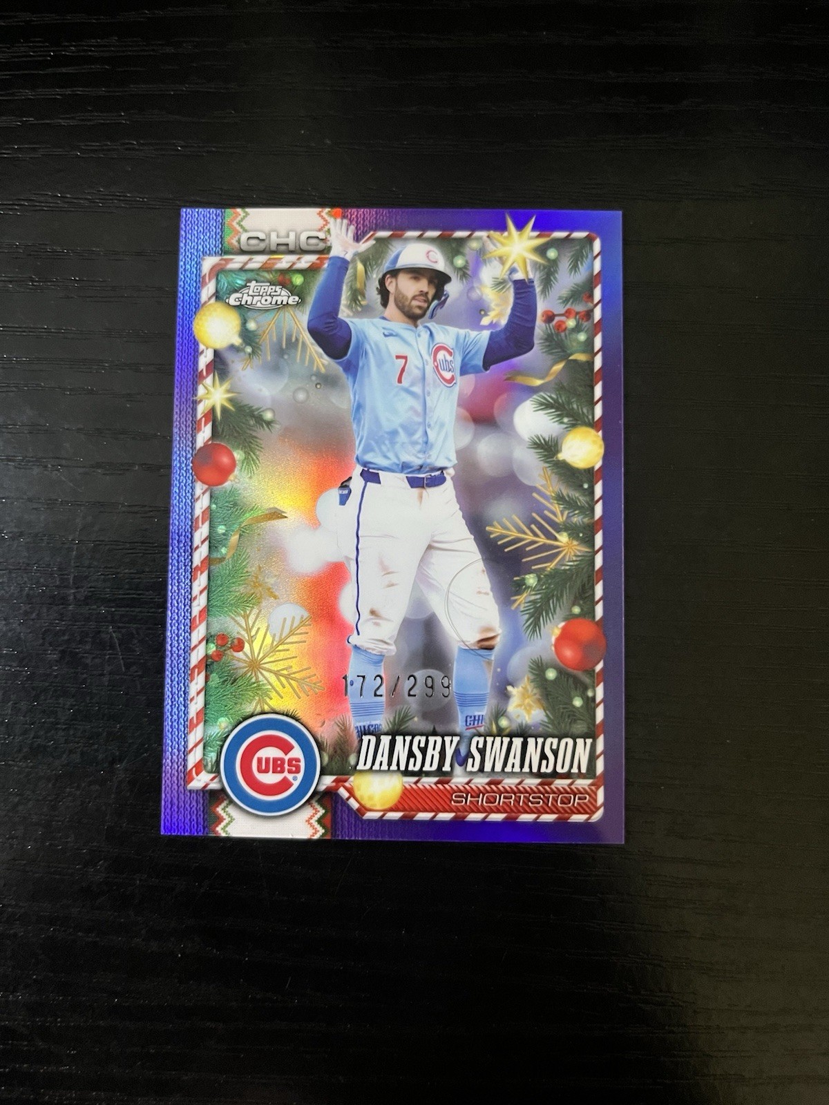 Dansby Swanson 2026 Topps Holiday Purple Refractor 172/199 #HC155 Chicago Cubs