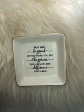 Golden Edged Ceramic Trinket Dish/Ring Holder/Jewelry Tray. 4'x4' x.09"