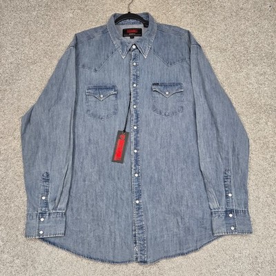 Rock & Roll Denim Western Pearl Snap Long Sleeve Shirt Men 2XL modern fit NEW