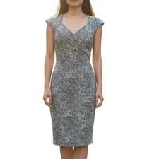 White House Black Market Black White Abstract Cap Sleeve Faux Wrap Dress - 4