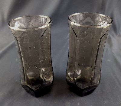 (Set of 2) Vintage DUZ Detergent Promo, 6.5'' Smoked Tumblers /Glasses
