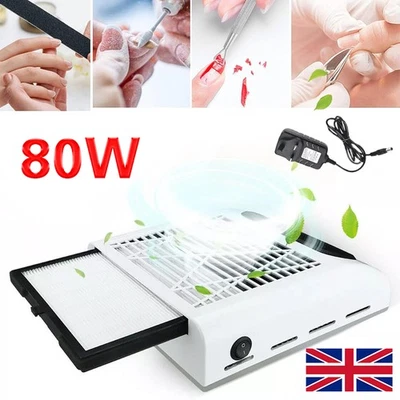 80W Nail Dust Collector Machine Nail Vacuum Dust Extractor Suction Fan UK Plug Q