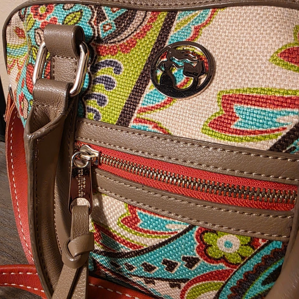 Bolso Bandolera Spartina 449 Otoño Otoño Cachemira Estampado Floral Lona Cuero Borde Foto 2 de 4