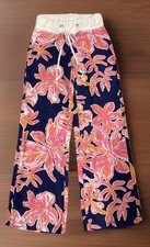 Lilly Pulitzer Beach Pants 100 Linen Wide Leg Navy Coral   Via Sunny Resort XS