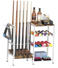 Pool Stick Holder for 10 Cue Sticks, Pool Cue Rack Floor Stand with 4 White