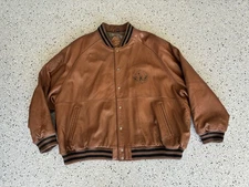“MARC ECKO UNLTD” Brown Leather Bomber Jacket. 2XL to 3XL. Embroidered.