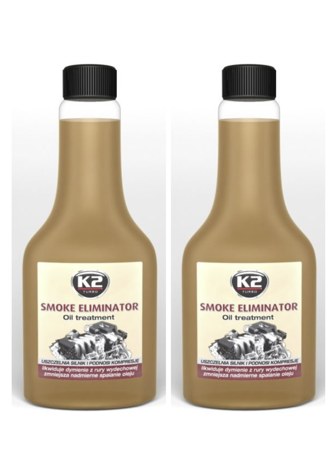 2 x K2 Smoke Eliminator 355ml Engine Oil Additive Reduces Exhaust Smoke Oil Burn