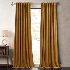 Golden Brown Velvet Room Darkening Curtains 108 inch - Floor Length Back Tab ...