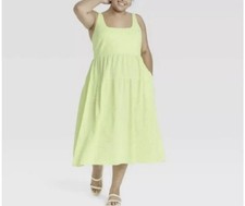 Ava Viv Plus Size Sleeveless Tie Back Tiered Dress Pockets Green 3XL Smocked