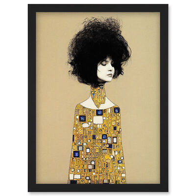 Klimt Style Retro Boho Afro Hair Gold Dress Framed Wall Art Picture Print A4