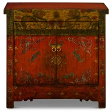 US SELLER - Hand Painted Elmwood Tibetan Dragon and Longevity Motif Cabinet
