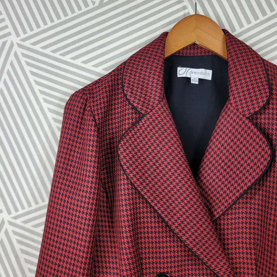 Chaqueta Blazer Vintage Talla 8 Mediana Roja Negra Pata de Gallo Cuadros Doble Pecho Foto 3 de 4