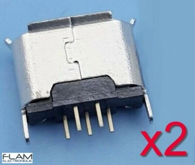 2x Connecteur à souder micro type B USB femelle 180°/ 2x Female connector solder - Photo 1/4
