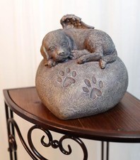 Angelic Labrador Dog Sleeping On Heart Stone Cremation Urn Pet Memorial Statue