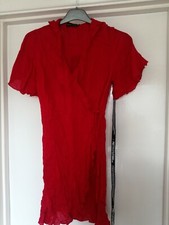 Pretty Little Thing Red Wrap Tea Dress Size 10 BNWT