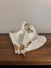 Capodimonte White Swan Pair Gold Accents Porcelain Trinket Dish Figurine