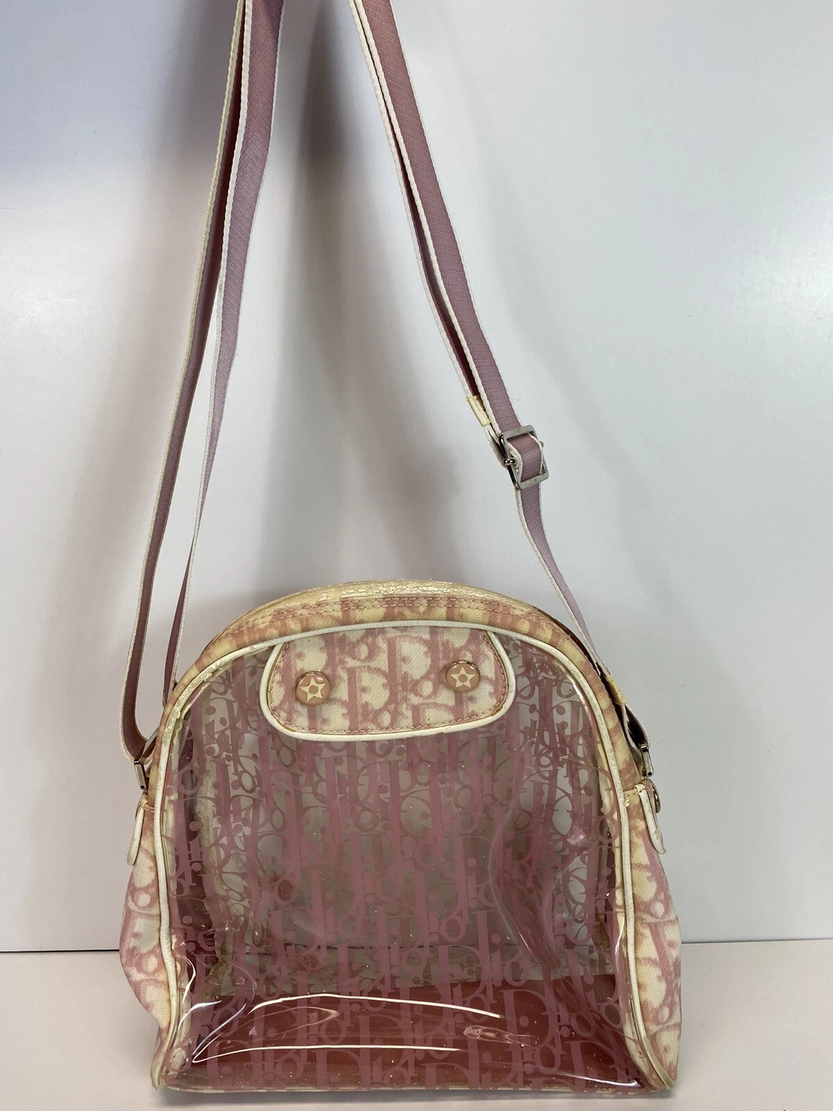 Sac bandoulière vintage Christian Dior par John Galliano trotteur rose transparent en PVC