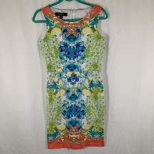 Nine West Shift Dress Womens 8 Multicolor Floral Knee Length Zip Back Sleeveless