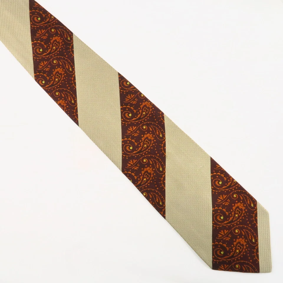 Romeo Gigli Tostado Marrón Naranja Verde Espiga Rayas Paisley Años 70 60 58"x3.75" Foto 2 de 4