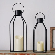 Simple candle holder iron desktop ornament outdoor garden wind lamp 2pcs 1set