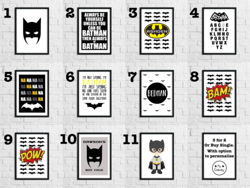 IMPRESIONES DE BATMAN A4 para niños dormitorio/ideas de decoración del hogar/imagen de superhéroe de Bat Man - Imagen 1 de 13
