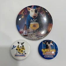 Spuds Mackenzie 1987 Bud light Pinback Buttons, Lot Of 3, 1.5” & 3” Dia. NOS