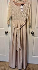 Jessica Howard Formal Mother Of The Bride Dress Beige Sz 6 Lace 3/4 Sleeves