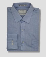  55 Van Heusen Men Classic Fit Blue Textured Long-Sleeve Dress Shirt Size 39/86