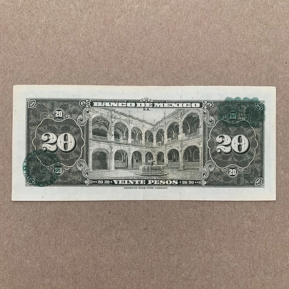 Банкнота Мексики номиналом 20 песо 1954 бумажные деньги American Banknote Co. - Изображение 3 из 4