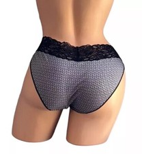 BARELY THERE Black  White Silky Lace Trim Nylon Panties Womens M/6 NWOT