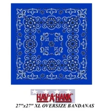 Hav-A-Hank XL ROYAL BLUE PAISLEY BANDANA 27"COTTON Scarf Skull Head Face Wrap