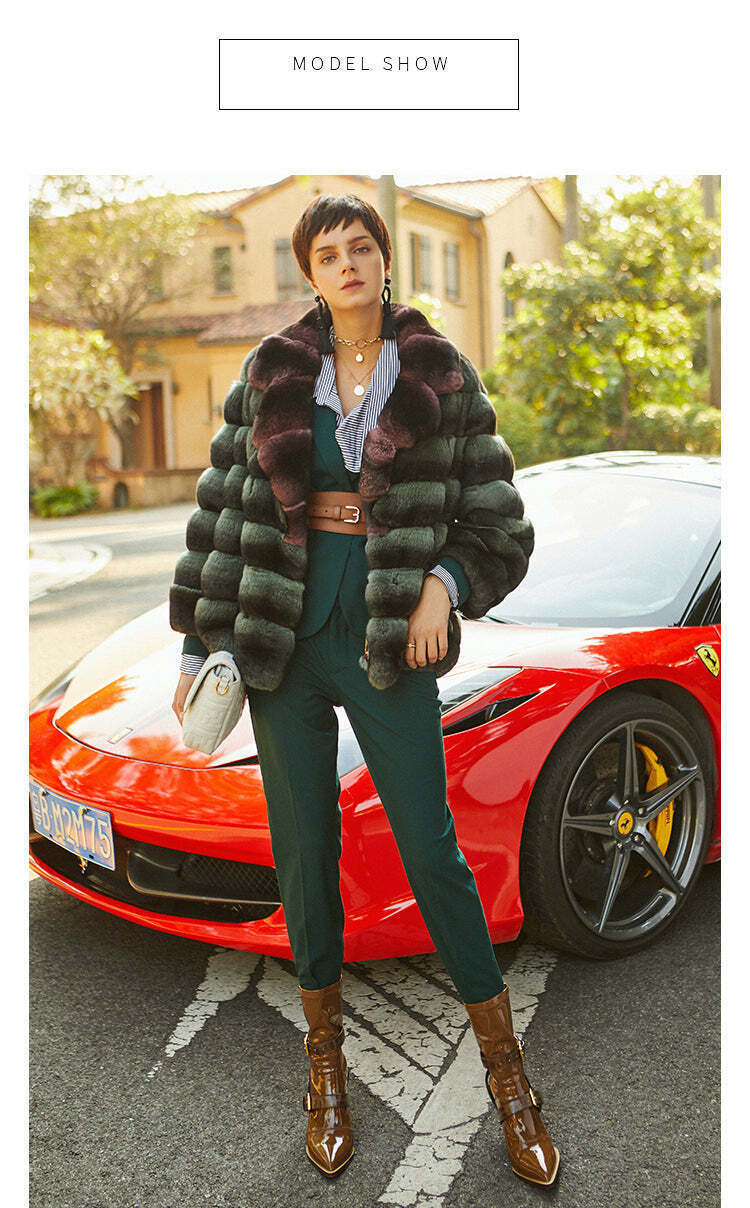 New Luxury Women Real Rex Rabbit Fur Coat Winter Chinchilla Short Jacket Outwear