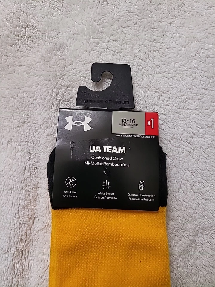 Calcetines Under Armour UA Team para hombre talla XL 13-16 Steel Town dorado amarillo NUEVO Foto 2 de 2