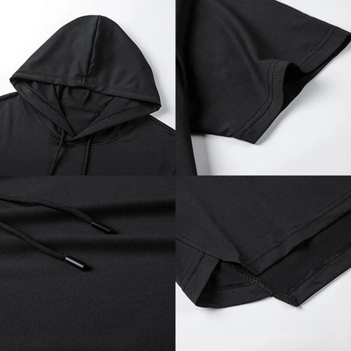 Summer Men's With Hood Short Sleeve Hoodies Hip Hop T shirt Streetwear T Shirts - Imagen 11 de 21