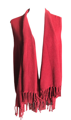 Shrug Tassel Knit Open Cardigan Women Curio NY Burgundy Red Sleeveless  X-Large