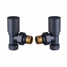 Angled Radiator Valves Modern Manual Rad 15mm x 1/2" Black Pair