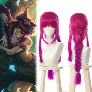 Details About Lol League Of Legends Elderwood Ahri Cosplay Wig Rose Red Braided Ponytail Wigs