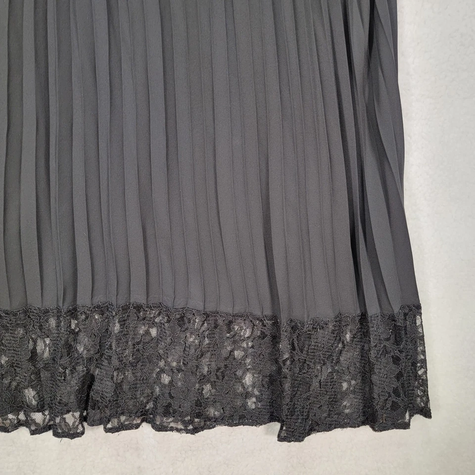 Black Chiffon Pleated Floral Lace Hem Midi Dressy Flowy NYC Womens Skirt Size L - Image 4 of 4