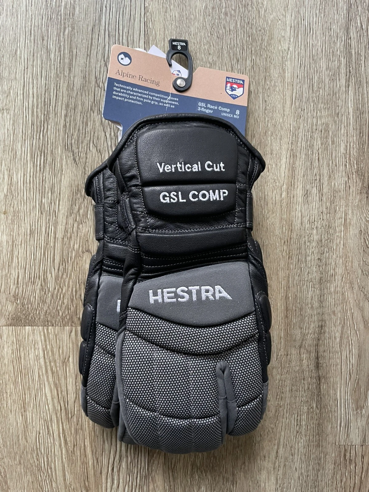 BNWT Hestra GSL Comp Ski gloves Black and Grey Vertical Cut Alpine Ski Racing
