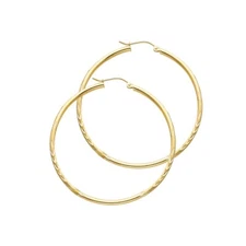 14K Yellow Gold 2mm  Diamond Cut Hoop Earrings