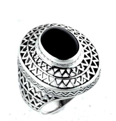 Handwerklich gefertigter 925 STERLINGSILBER schwarzer Onyx Ring aus Bali, Indonesien Größe 7