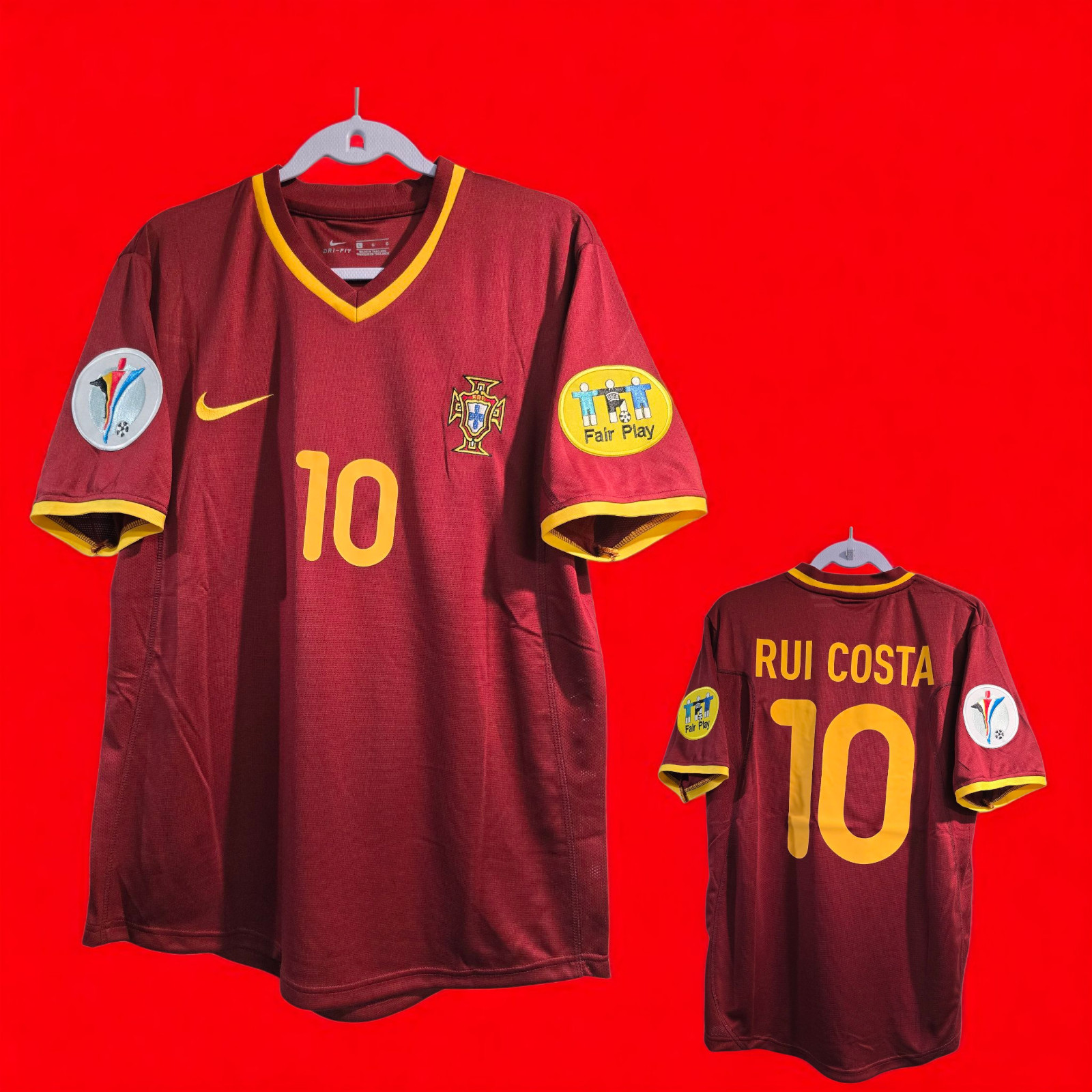PORTUGAL HOME 2001 - FOOTBALL SOCCER - RUI COSTA # 10 - XL (USA-Large) Retro