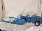 Vintage Tonka Jeepster Has Wite  Top w/ Boat  Blue Pressed Steel