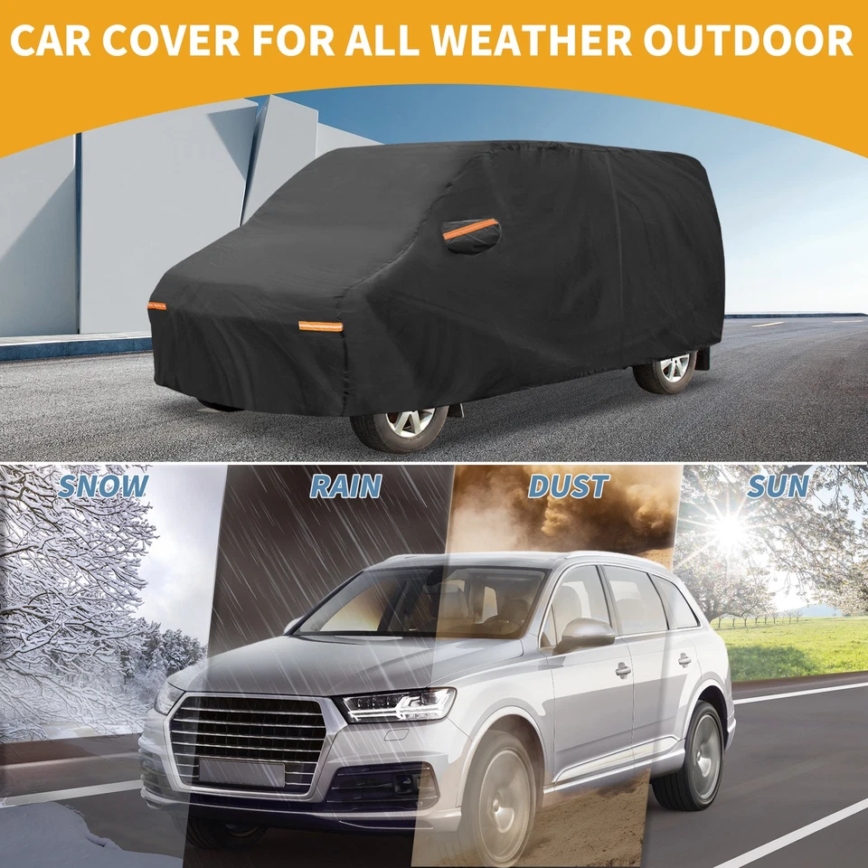 Capa de carro para todas as condições climáticas para Ford E-Series preta 190T-PU com zíper esquerdo - Imagem 2 de 4