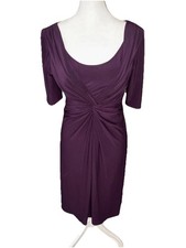 Chaps Ralph Lauren Dress Size Small Purple Short Sleeve Stretch Swoop Neck Fitte