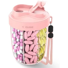 Large 7 Day Pill Organizer with 14 Compartments, Vitamin Dispenser with