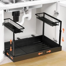 Under Sink Organizer, 2 Tier Under the Sink Storage, Expandable Adjustable Sl...
