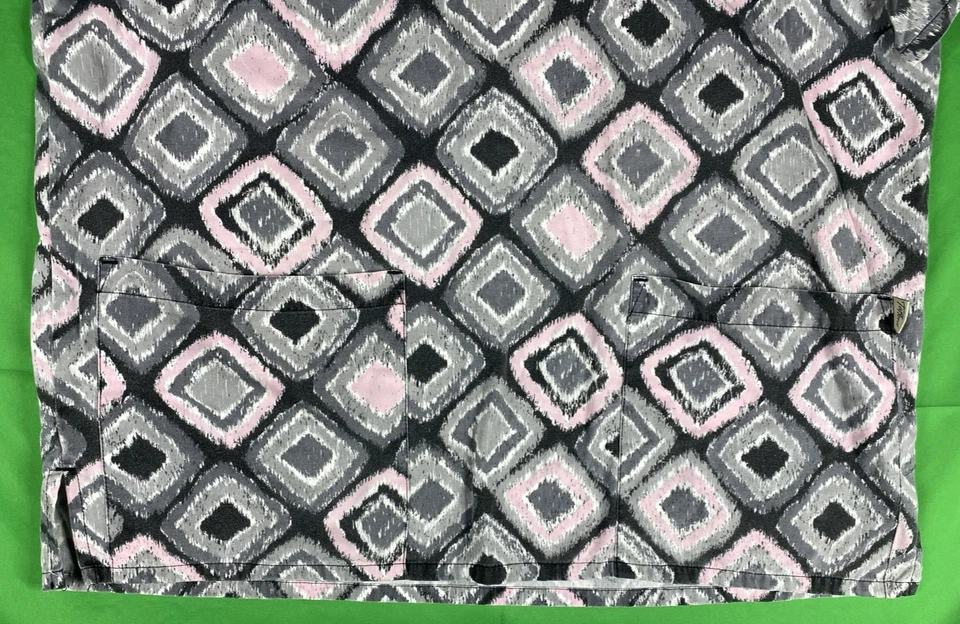 Large Square Patterned Black, White, Gray & Pink Tafford Scrub Top - Image 2 of 4